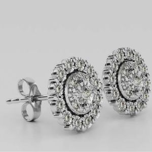 Genuine***Diamond Halo Cluster Stud Earrings
(1/10 ct. t.w.) in Sterling Silver
